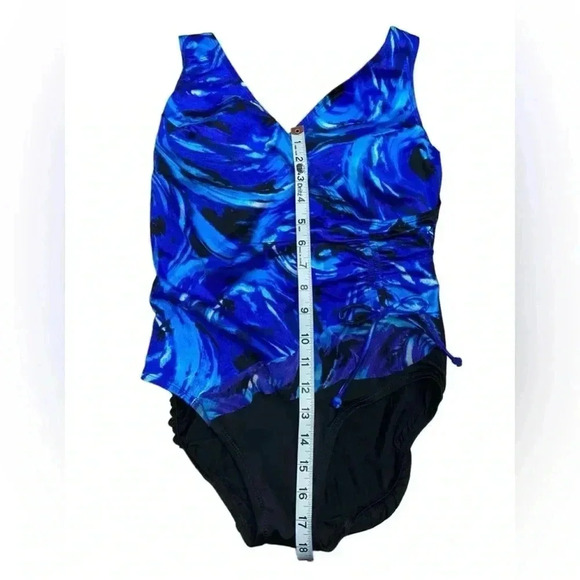 NWOT, Longitude, Ruffle Surplice Long  Torso One Piece Swimsuit, 8, Blue - Picture 5 of 12